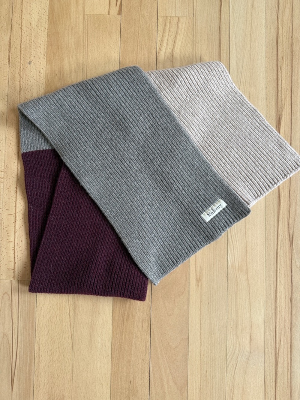 Mulberry Ribbed Knit Scarf in Taupe & Light Pink